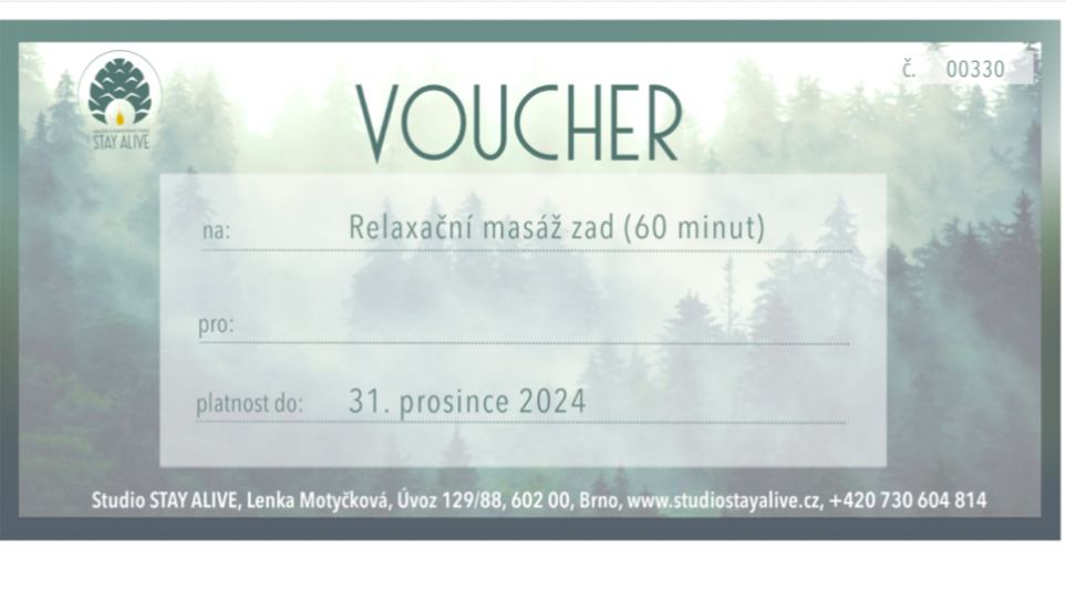 Voucher na relaxační masáž zad 