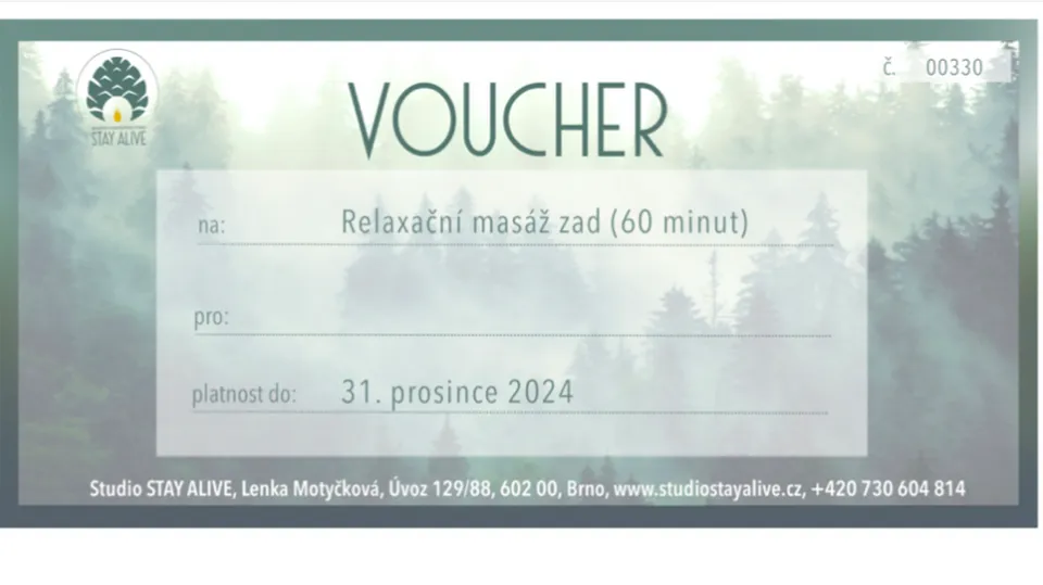 Voucher na relaxační masáž zad 